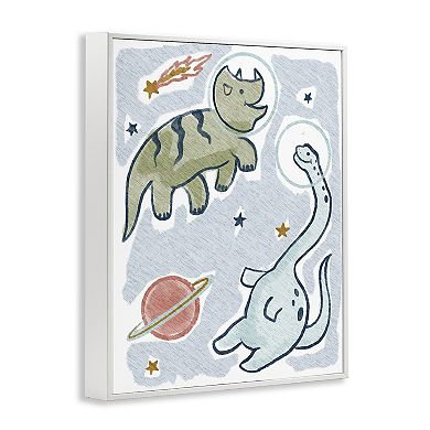 Stupell Home Decor Playful Dinosaurs Outer Space Planets Framed Giclee Wall Art