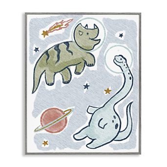Stupell Home Decor Playful Dinosaurs Outer Space Planets Framed Giclee Wall Art