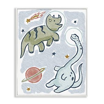 Stupell Home Decor Playful Dinosaurs Outer Space Planets Framed Giclee Wall Art