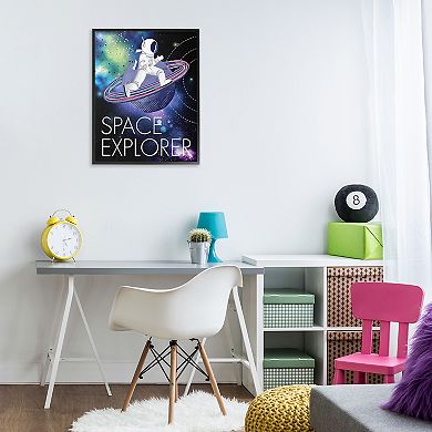 Stupell Home Decor Space Astronaut on Galaxy Planet Framed Giclee Wall Art