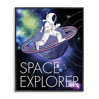 Stupell Home Decor Space Astronaut on Galaxy Planet Framed Giclee Wall Art