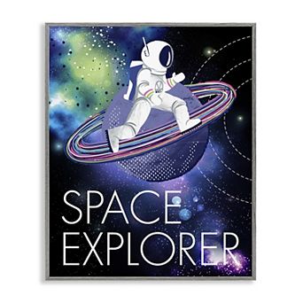 Stupell Home Decor Space Astronaut on Galaxy Planet Framed Giclee Wall Art