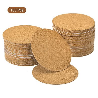 100 Pcs Self-Adhesive Cork Round, 3" x 3" Cork Tiles Backing Sheets Cork Coasters