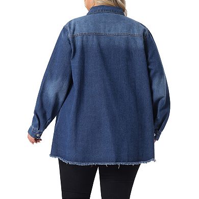 Women's Plus Size Button Denim Jackets Casual Long Boyfriend Long Sleeve Shirt Jean Jacket