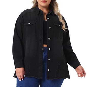 Women's Plus Size Button Denim Jackets Casual Long Boyfriend Long Sleeve Shirt Jean Jacket