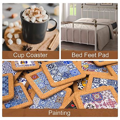 100 Pcs Self-Adhesive Cork Round, 3.5" x 3.5" Cork Tiles Backing Sheets Cork Coasters