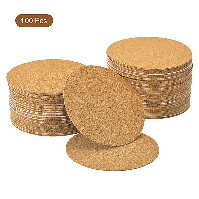 100 Pcs Self-Adhesive Cork Round, 3.5" x 3.5" Cork Tiles Backing Sheets Cork Coasters
