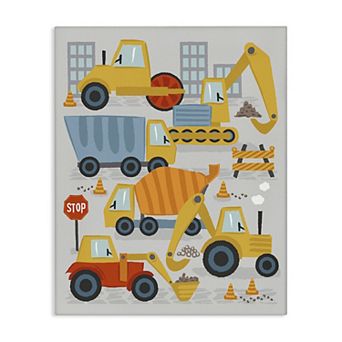Stupell Home Decor Construction Vehicles Traffic Cones Illustration Canvas Wall Art