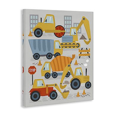 Stupell Home Decor Construction Vehicles Traffic Cones Illustration Canvas Wall Art