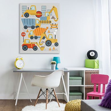 Stupell Home Decor Construction Vehicles Traffic Cones Illustration Canvas Wall Art