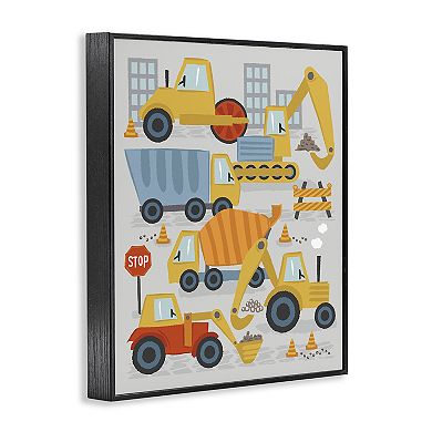 Stupell Home Decor Construction Vehicles Traffic Cones Illustration Framed Canvas Wall Art