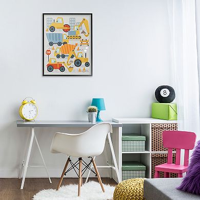 Stupell Home Decor Construction Vehicles Traffic Cones Illustration Framed Canvas Wall Art