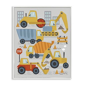 Stupell Home Decor Construction Vehicles Traffic Cones Illustration Framed Canvas Wall Art