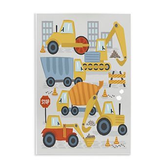 Stupell Home Decor Construction Vehicles Traffic Cones Illustration Wooden Wall Art