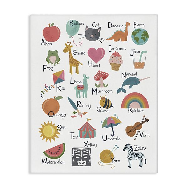 Stupell Home Decor Learning Alphabet Letters Various Wildlife Canvas ...
