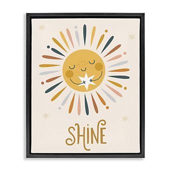 Stupell Home Decor Shine Phrase Sun Hugging Star Framed Floating Canvas Wall Art