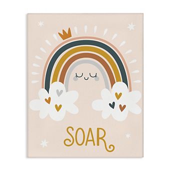 Stupell Home Decor Soar Calligraphy Rainbow Hearts Stars Canvas Wall Art