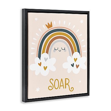 Stupell Home Decor Soar Calligraphy Rainbow Hearts Stars Framed Floating Canvas Wall Art