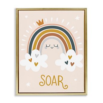 Stupell Home Decor Soar Calligraphy Rainbow Hearts Stars Framed Floating Canvas Wall Art