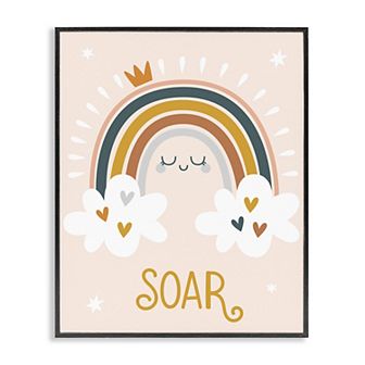 Stupell Home Decor Soar Calligraphy Rainbow Hearts Stars Framed Giclee Wall Art
