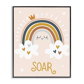 Stupell Home Decor Soar Calligraphy Rainbow Hearts Stars Framed Giclee Wall Art