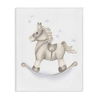 Stupell Home Decor Rocking Horse Blue Stars Nursery Canvas Wall Art