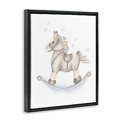 Stupell Home Decor Rocking Horse Blue Stars Nursery Framed Floating Canvas Wall Art