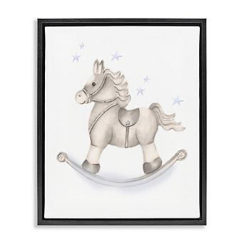 Stupell Home Decor Rocking Horse Blue Stars Nursery Framed Floating Canvas Wall Art