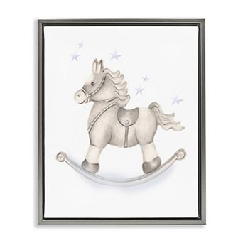 Stupell Home Decor Rocking Horse Blue Stars Nursery Framed Floating Canvas Wall Art
