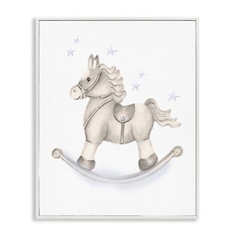 Stupell Home Decor Rocking Horse Blue Stars Nursery Framed Giclee Wall Art