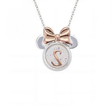 Disney's Minnie Mouse Fine Silver Plated Crystal Shaker Initial Pendant Necklace