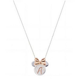 Disney's Minnie Mouse Fine Silver Plated Crystal Shaker Initial Pendant Necklace