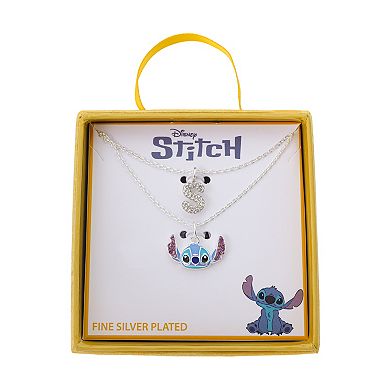 Disney's Lilo & Stitch Fine Silver Plated Crystal Enamel Pendant Necklace Duo Set