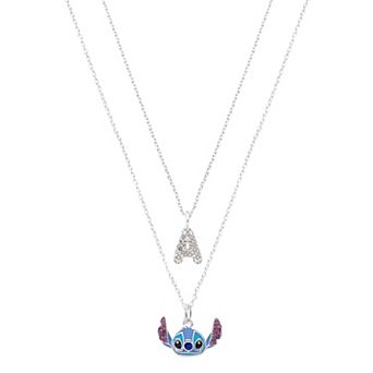 Disney's Lilo & Stitch Fine Silver Plated Crystal Enamel Pendant Necklace Duo Set