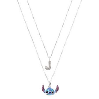 Disney's Lilo & Stitch Fine Silver Plated Crystal Enamel Pendant Necklace Duo Set
