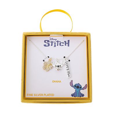 Disney's Lilo & Stitch "Love More" Bar & Hibiscus Flower & Stitch Charm Pendant Necklace