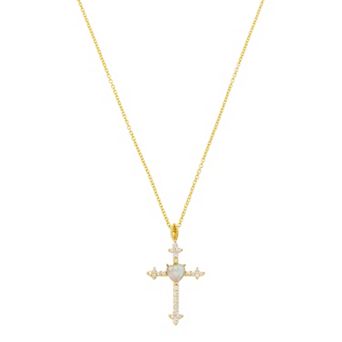 Gratitude & Grace Cubic Zirconia & Simulated Opal Cross Pendant Necklace