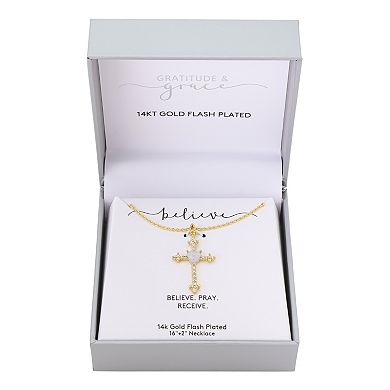 Gratitude & Grace Cubic Zirconia & Simulated Opal Cross Pendant Necklace