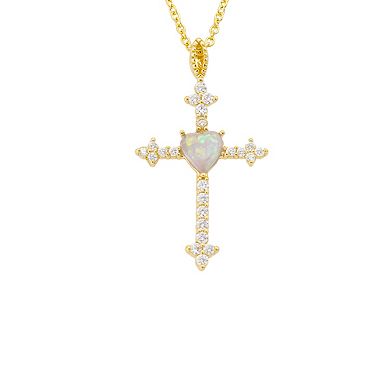Gratitude & Grace Cubic Zirconia & Simulated Opal Cross Pendant Necklace
