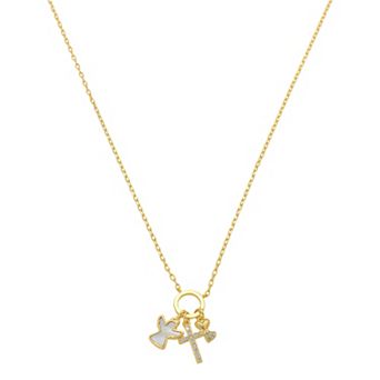 Gratitude & Grace Mother-of-Pearl Inlay Angel & Cubic Zirconia Cross Charm Necklace