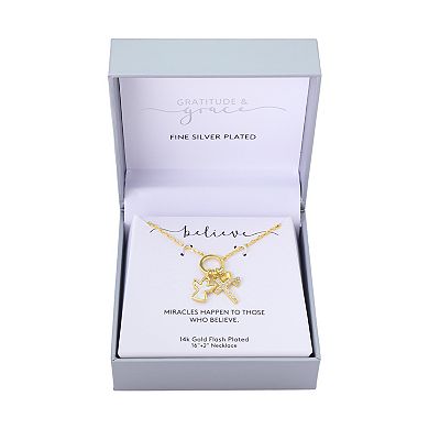 Gratitude & Grace Mother-of-Pearl Inlay Angel & Cubic Zirconia Cross Charm Necklace