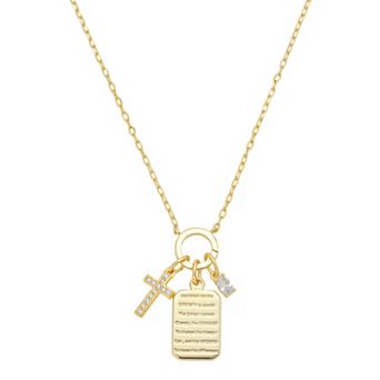 Gratitude & Grace Cubic Zirconia Cross & Verse Tag Charm Pendant Necklace