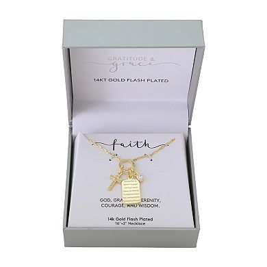Gratitude & Grace Cubic Zirconia Cross & Verse Tag Charm Pendant Necklace