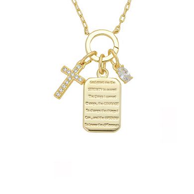 Gratitude & Grace Cubic Zirconia Cross & Verse Tag Charm Pendant Necklace