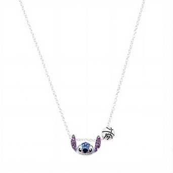 Disney's Lilo & Stitch Fine Silver Plated Crystal Slider Necklace & Basketball Charm