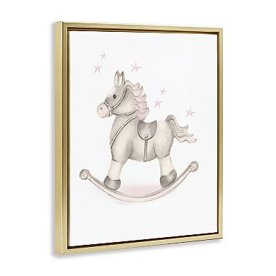 Stupell Home Decor Pink Rocking Horse Kids Nursery Framed Floating Canvas Wall Art