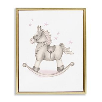 Stupell Home Decor Pink Rocking Horse Kids Nursery Framed Floating Canvas Wall Art
