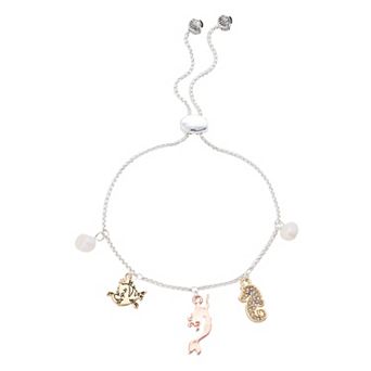Disney's The Little Mermaid Fine Silver Plated Flower & Crystal Seahorse Charm Bracelet