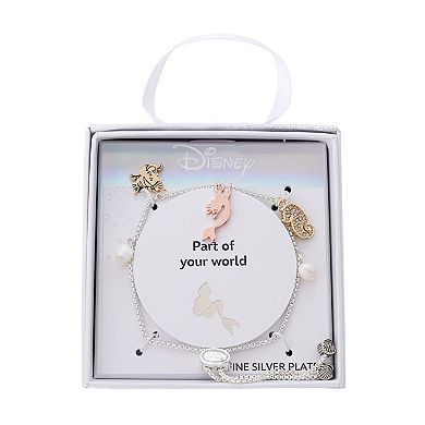 Disney's The Little Mermaid 14k Gold Flash Plated Flower & Crystal Seahorse Charm Bracelet