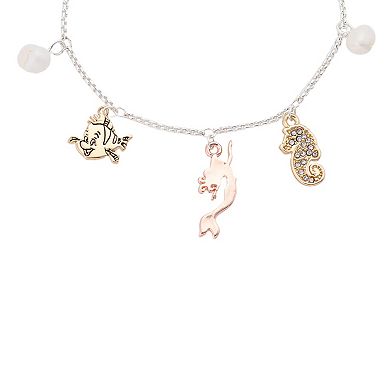 Disney's The Little Mermaid 14k Gold Flash Plated Flower & Crystal Seahorse Charm Bracelet